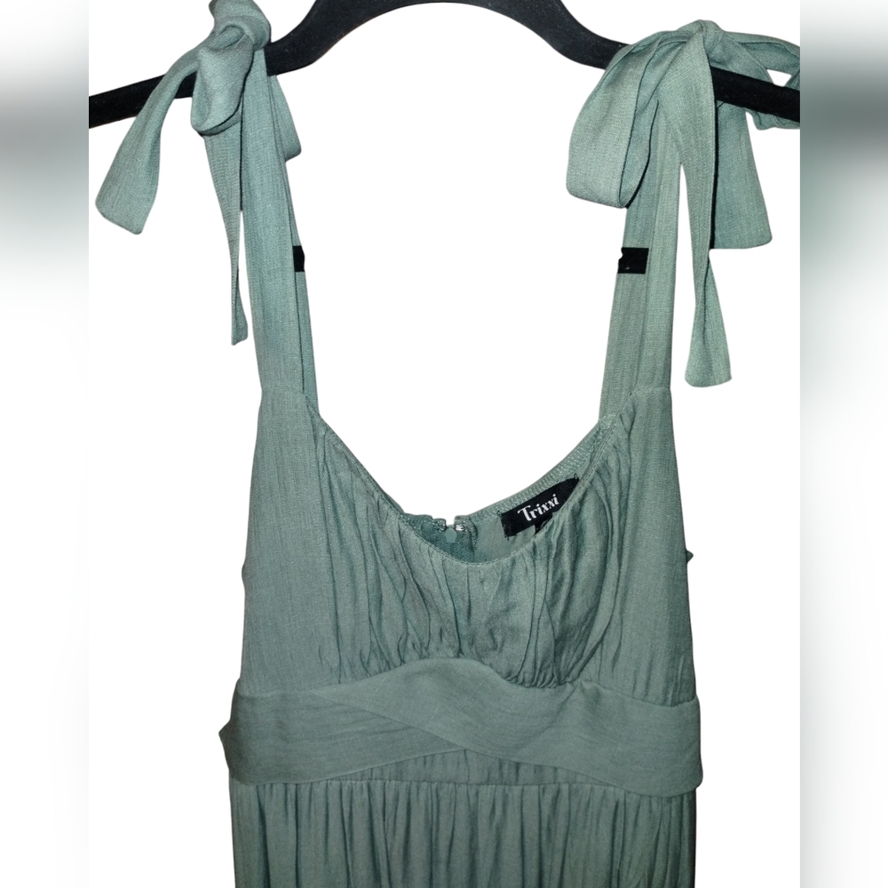 Trixxi-Sage Green Ruffle Tiered Dress, Size M - Picture 3 of 5